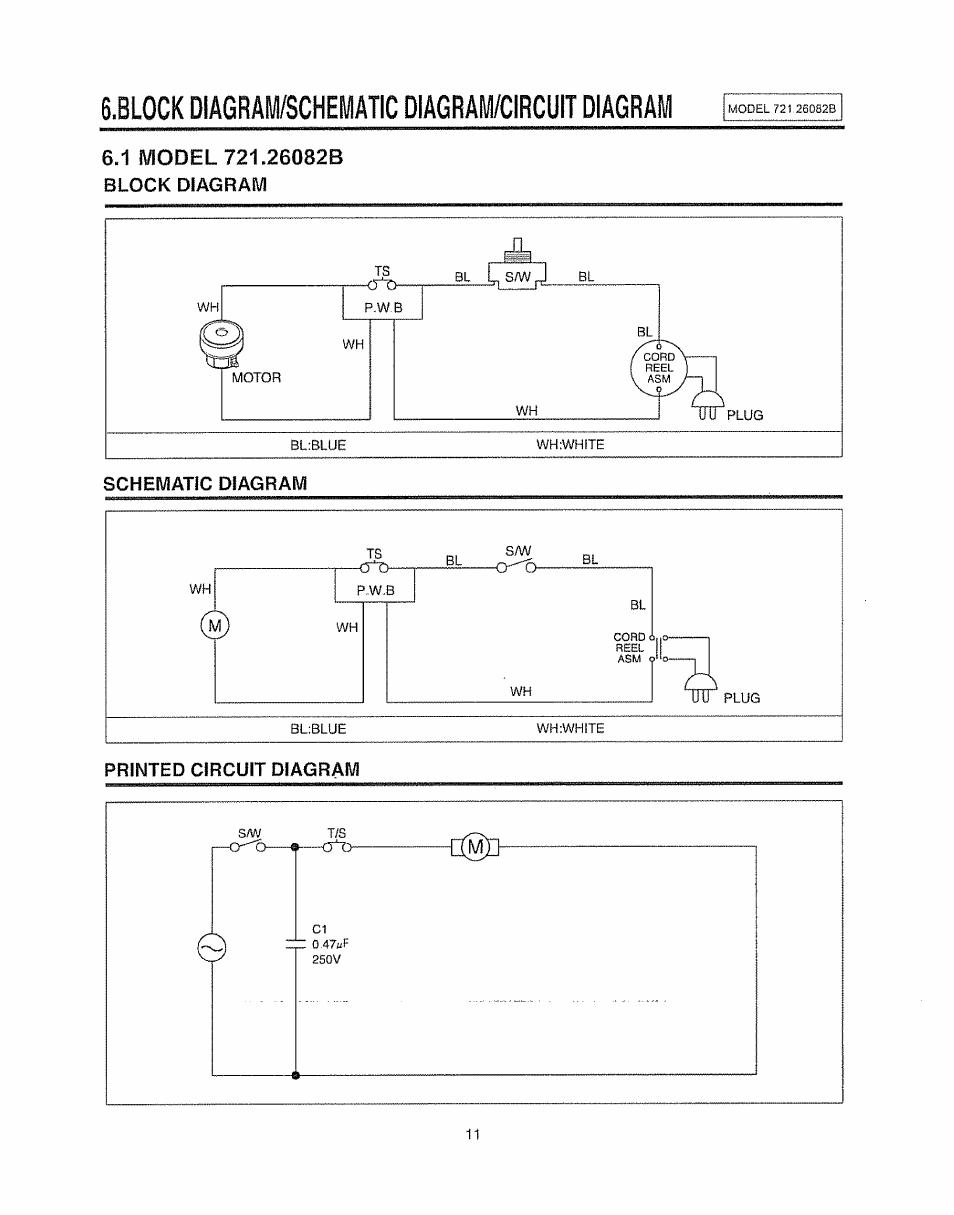 Bl0ck diagram/scheiatic diagrai/circuit diagram | Sears 721.26082B User Manual | Page 11 / 16