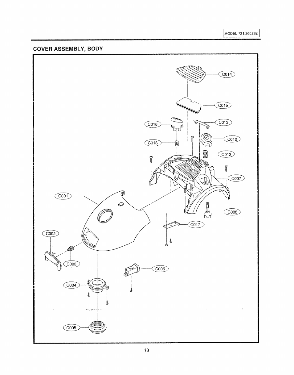 Cover assembly, body | Sears 721.26082B User Manual | Page 13 / 16