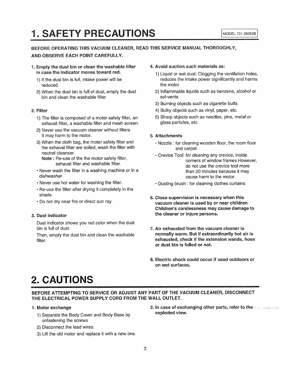 Cautions, Safety precautions | Sears 721.26082B User Manual | Page 3 / 16