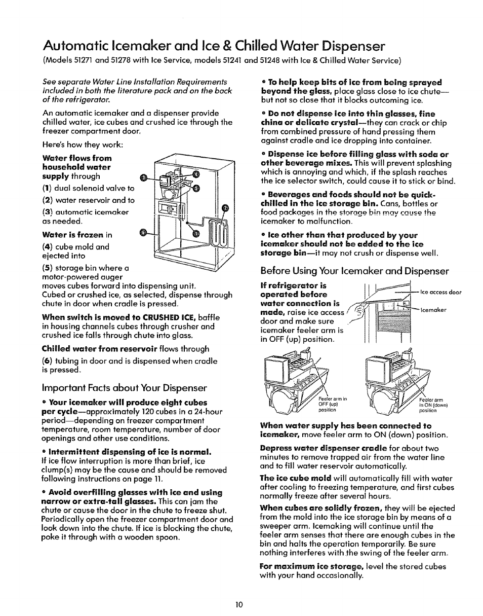 Automatic icemaker and ice, Chilled water dispenser | Sears 51271 User Manual | Page 10 / 16