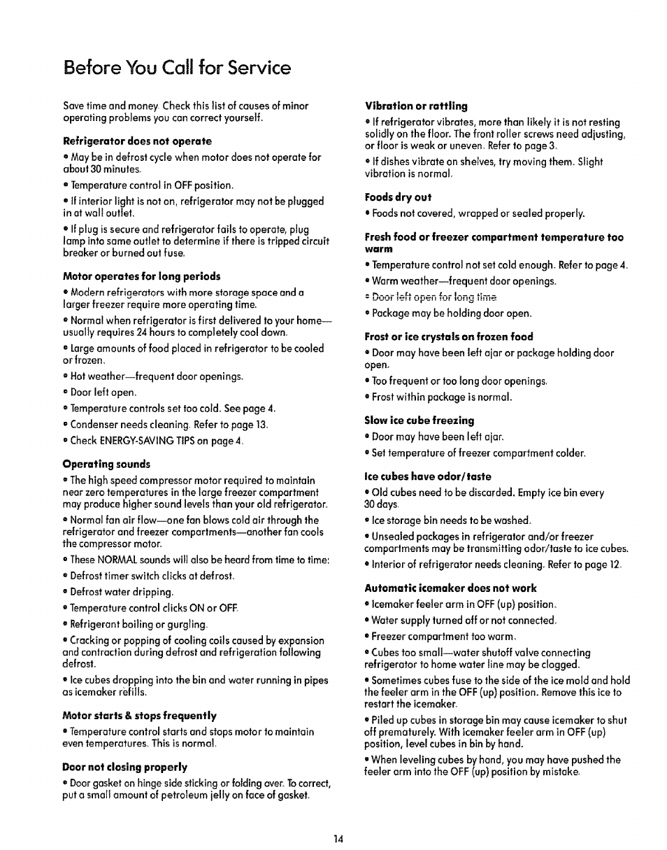 Before you coll for service | Sears 51271 User Manual | Page 14 / 16