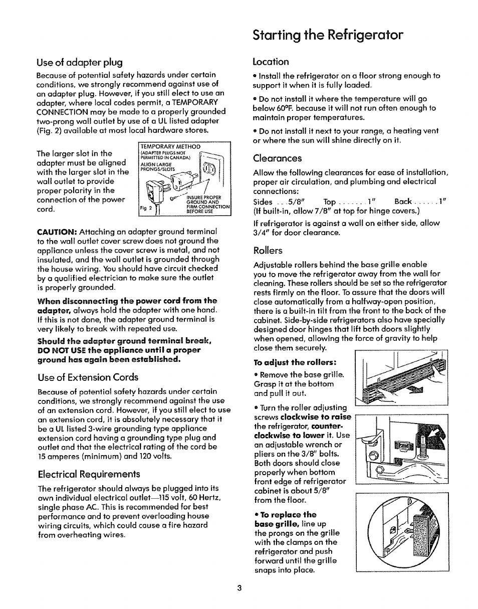 Starting the refrigerator | Sears 51271 User Manual | Page 3 / 16