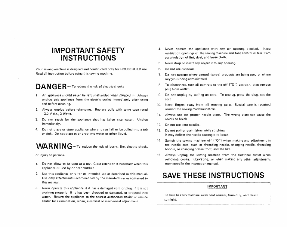 Important safety instructions, Danger, Warning | Save these instructions | Sears KENMORE 385.1915 User Manual | Page 2 / 108