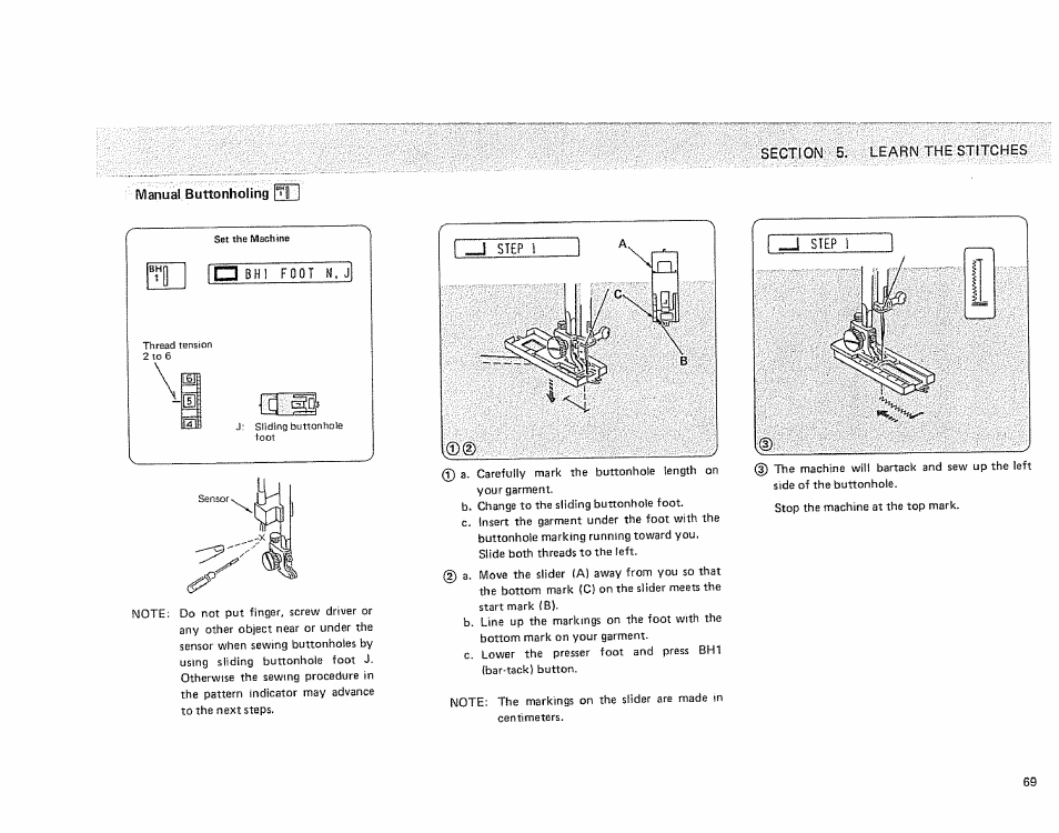 Manual buttonholing | Sears KENMORE 385.1915 User Manual | Page 71 / 108