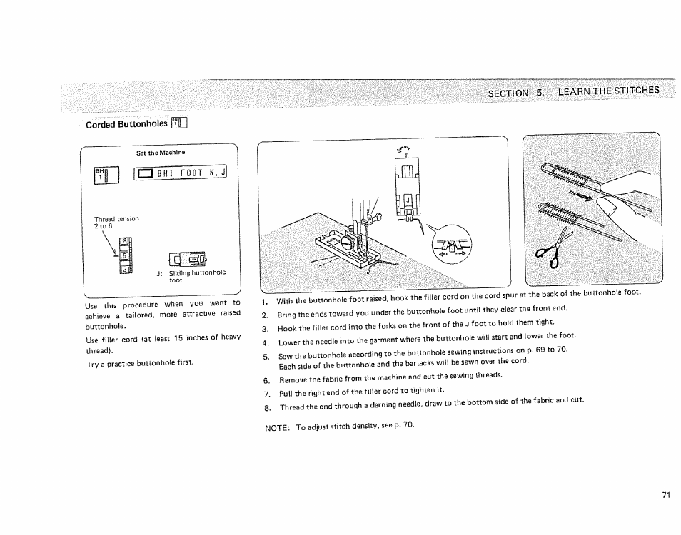 Corded buttonholes | Sears KENMORE 385.1915 User Manual | Page 73 / 108