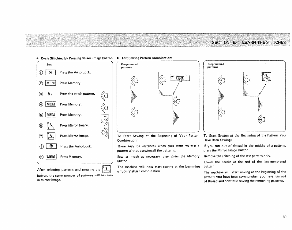 Section 5, learn the stitches | Sears KENMORE 385.1915 User Manual | Page 91 / 108