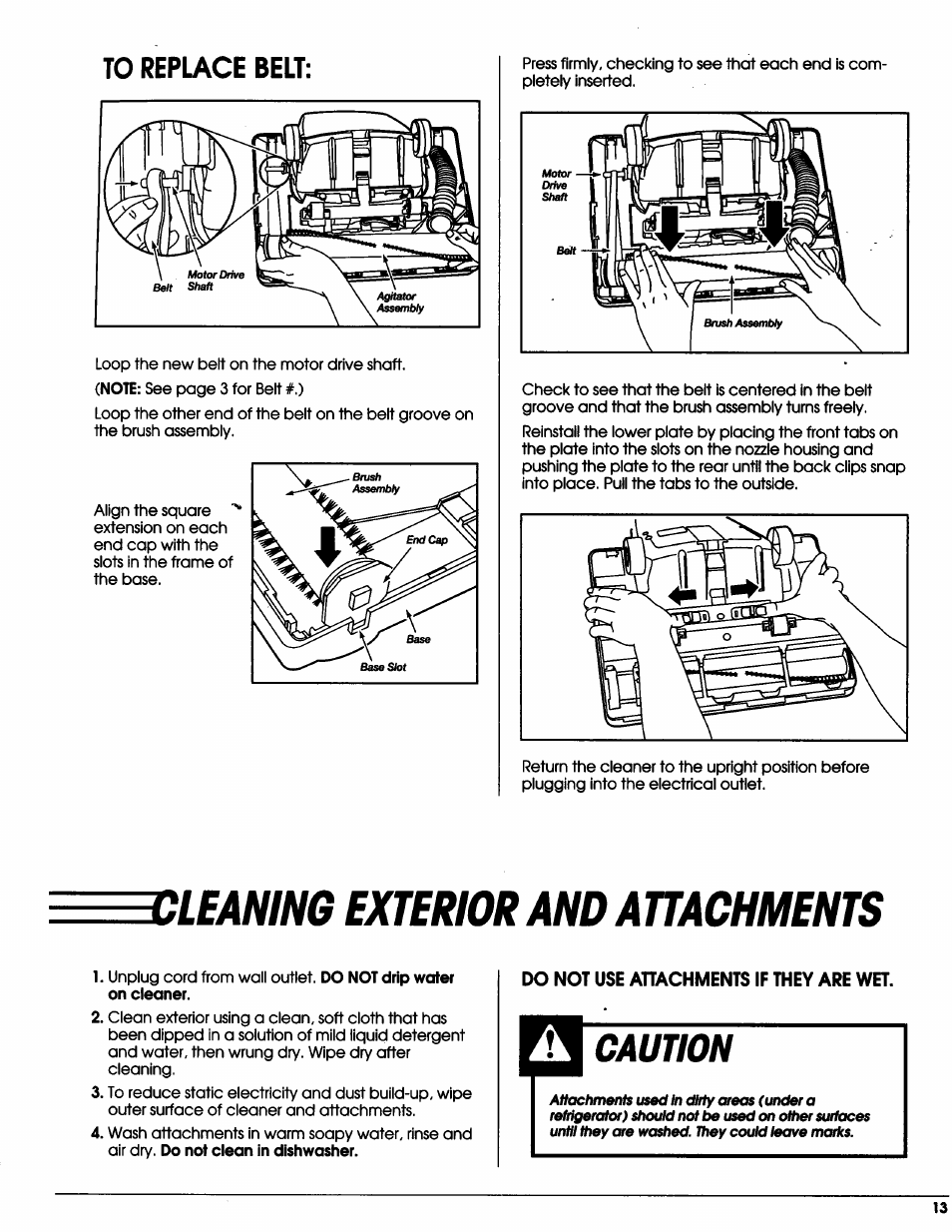 Vleaning exterior and attachments, Caution, Cleaning exterior and attachments | Sears Vacuum Cleaner User Manual | Page 14 / 18