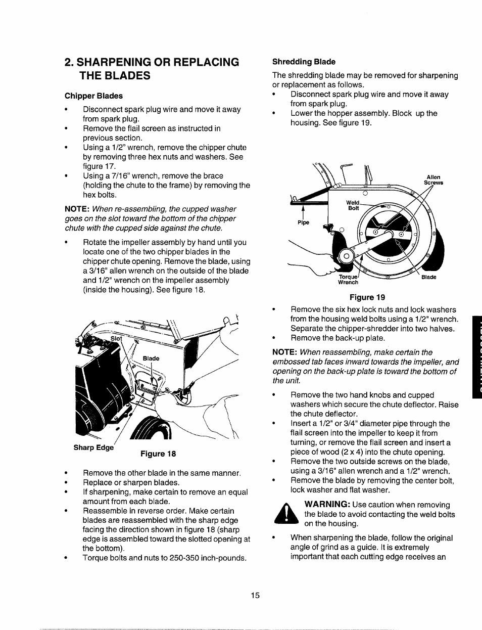 Sharpening or replacing the blades | Sears Craftsman 247.77586 User Manual | Page 15 / 46