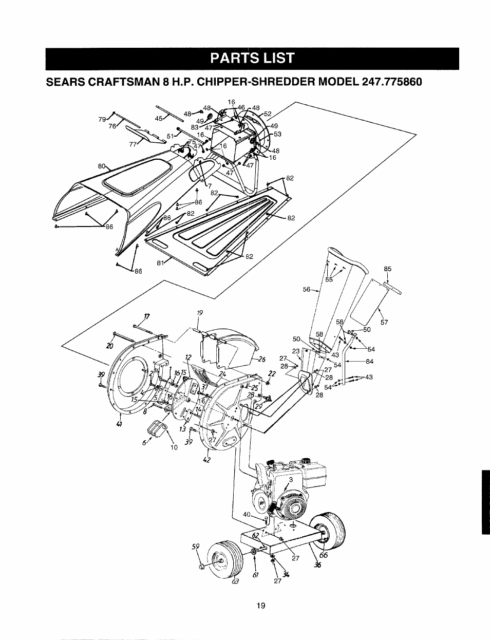Parts list | Sears Craftsman 247.77586 User Manual | Page 19 / 46