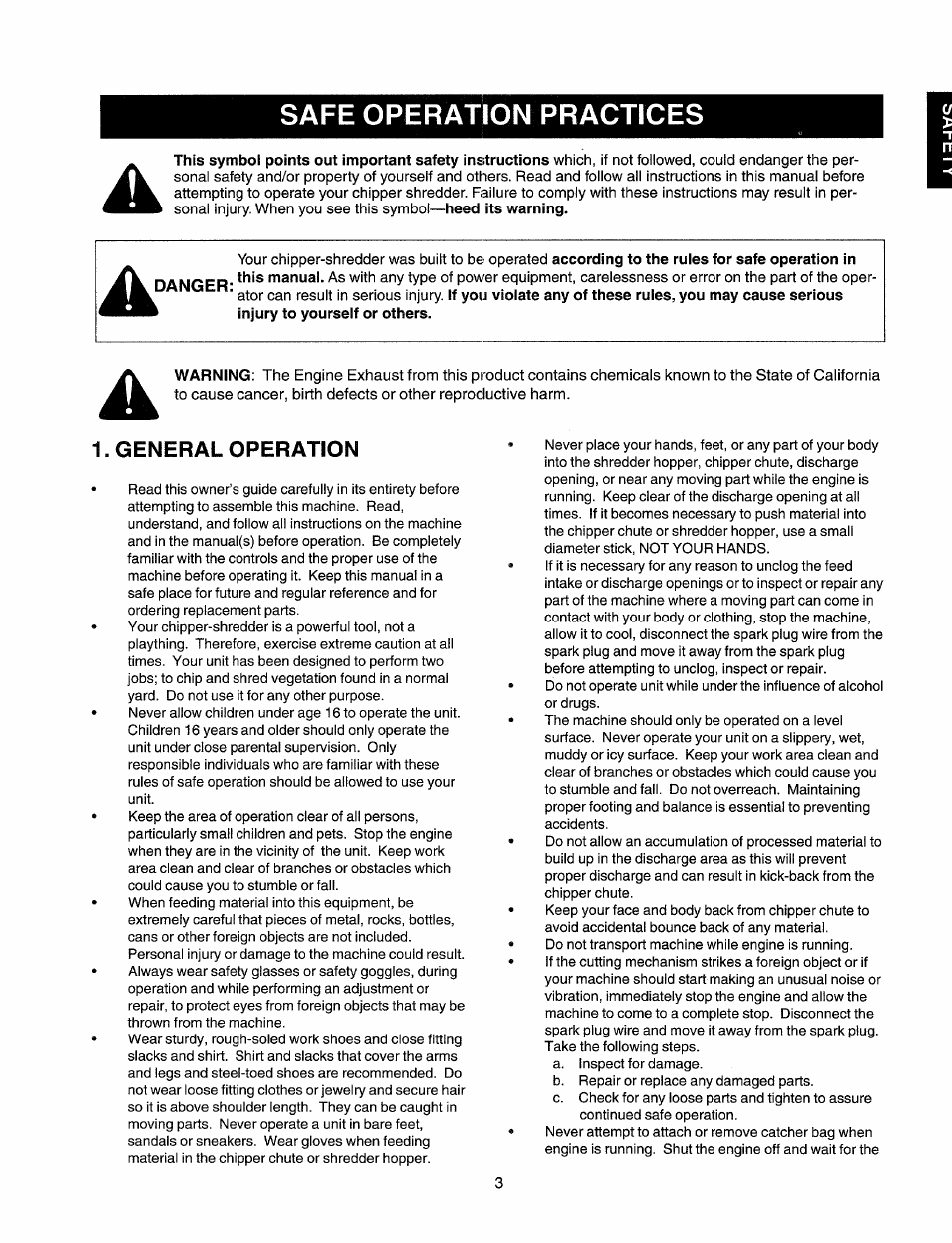 Safe operation practices, General operation | Sears Craftsman 247.77586 User Manual | Page 3 / 46