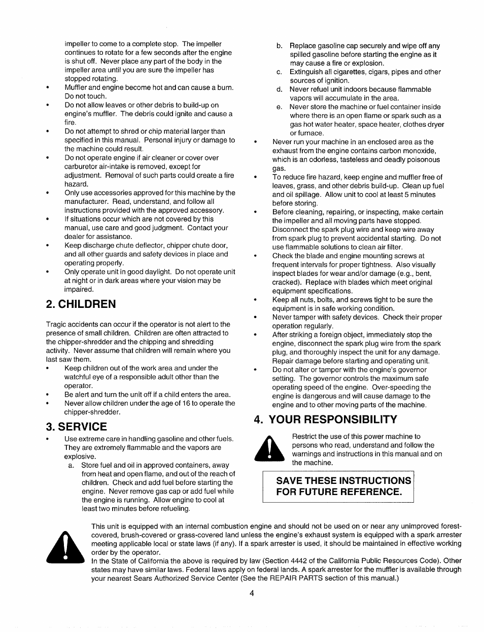 Children, Service, Your responsibility | Sears Craftsman 247.77586 User Manual | Page 4 / 46