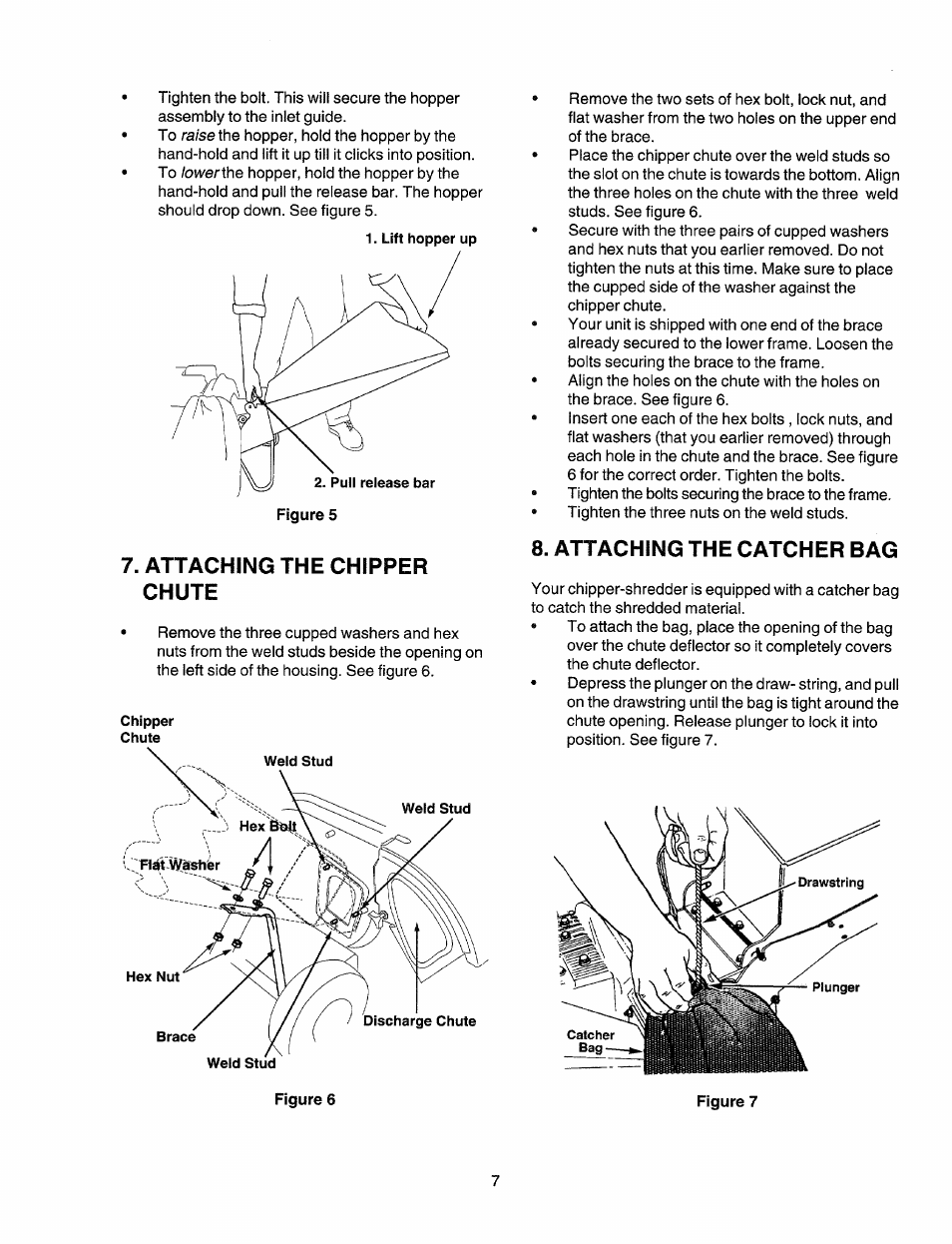 Attaching the chipper chute, Attaching the catcher bag | Sears Craftsman 247.77586 User Manual | Page 7 / 46