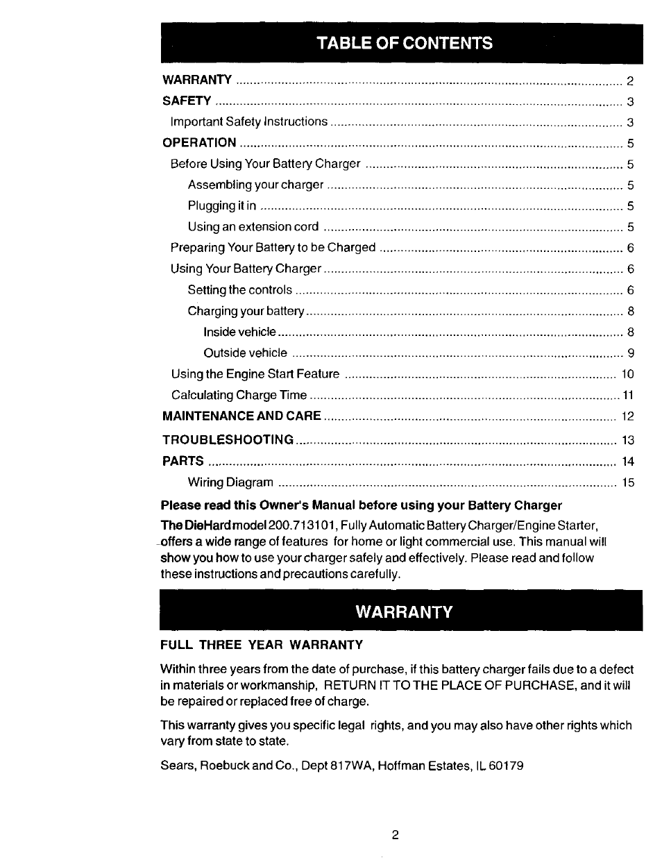 Sears 200.713101 User Manual | Page 2 / 16