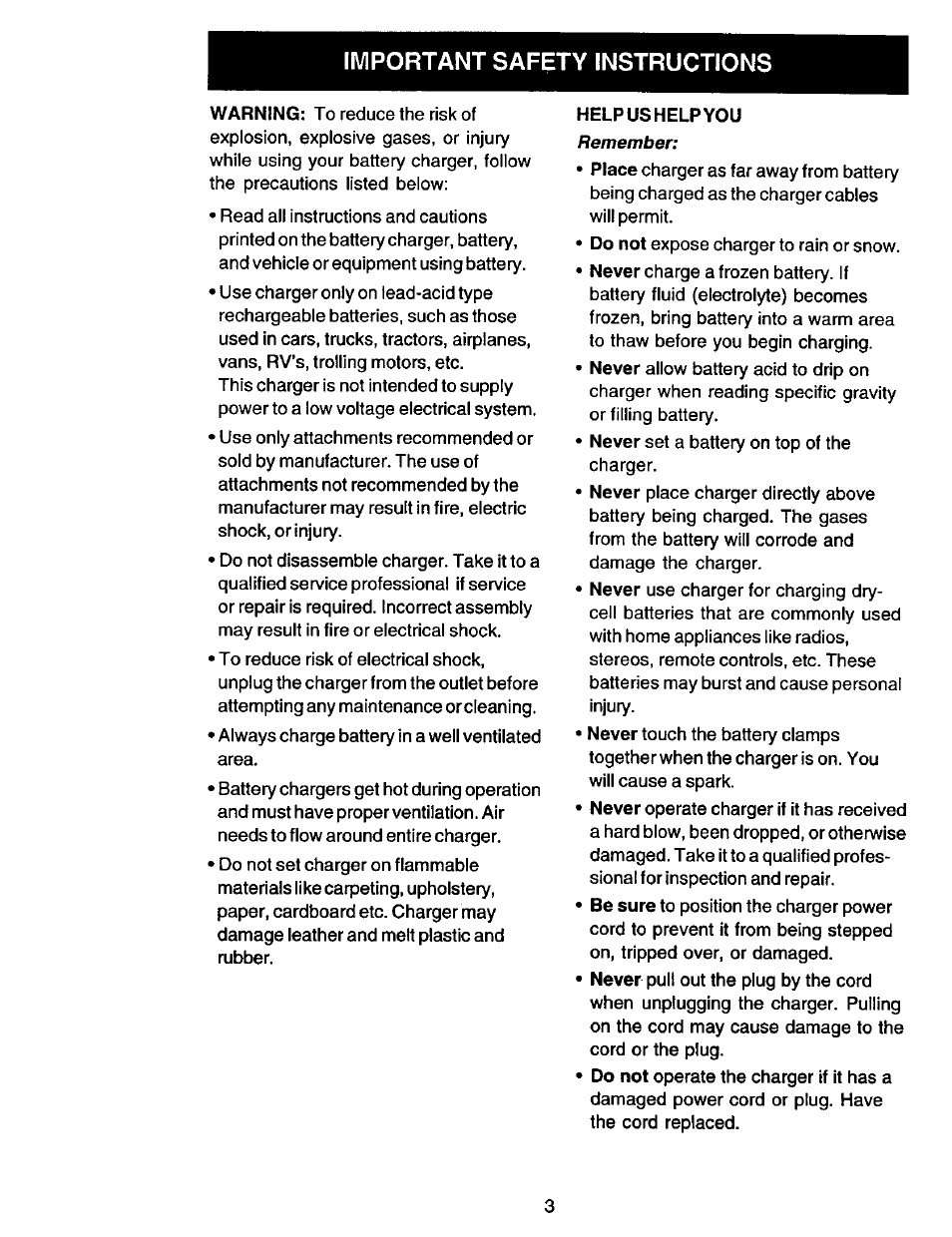 Important safety instructions | Sears 200.713101 User Manual | Page 3 / 16