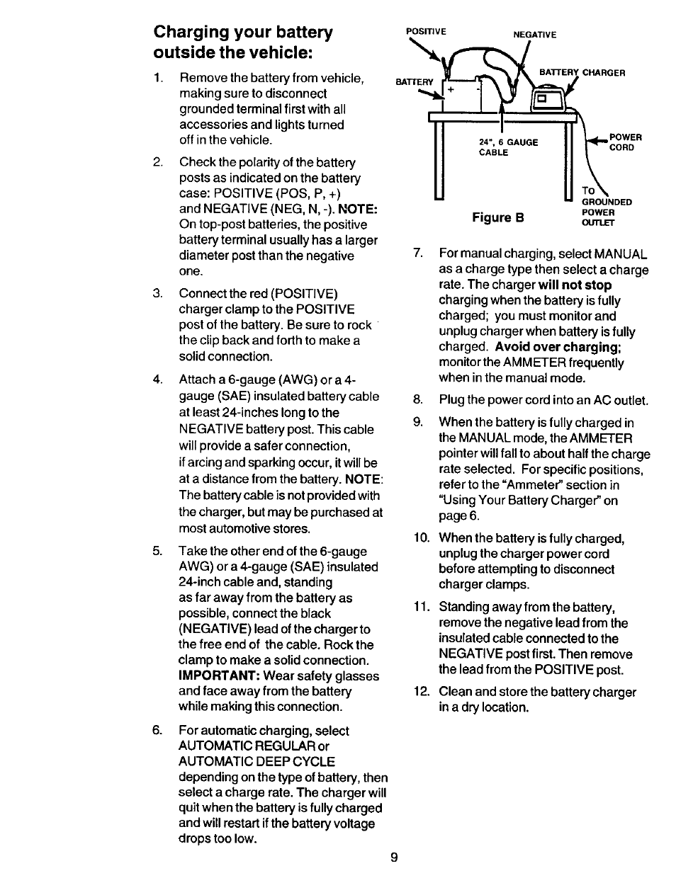 Charging your battery outside the vehicle | Sears 200.713101 User Manual | Page 9 / 16