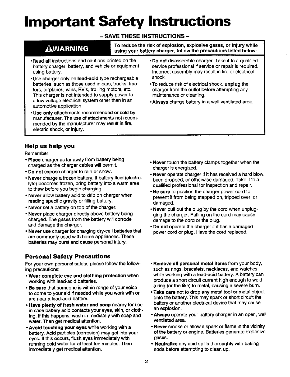 Important safety instructions, Warning | Sears 200.71201 User Manual | Page 3 / 12