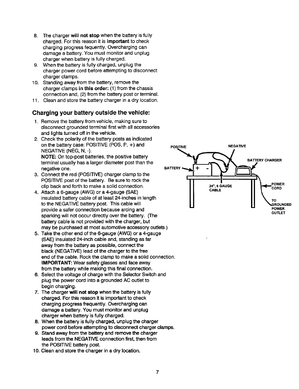 Charging your battery outside the vehicie | Sears 200.71201 User Manual | Page 8 / 12