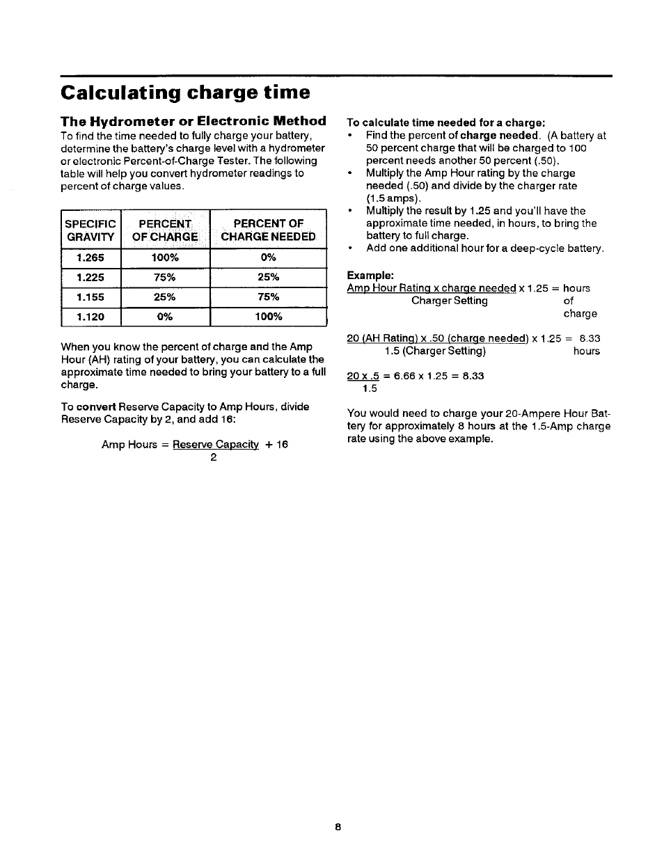 Calculating charge time | Sears 200.71201 User Manual | Page 9 / 12