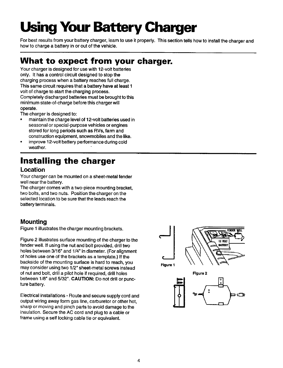 What to expect from your charger, Installing the charger, Using your battery charger | Sears 200.71202 User Manual | Page 5 / 8