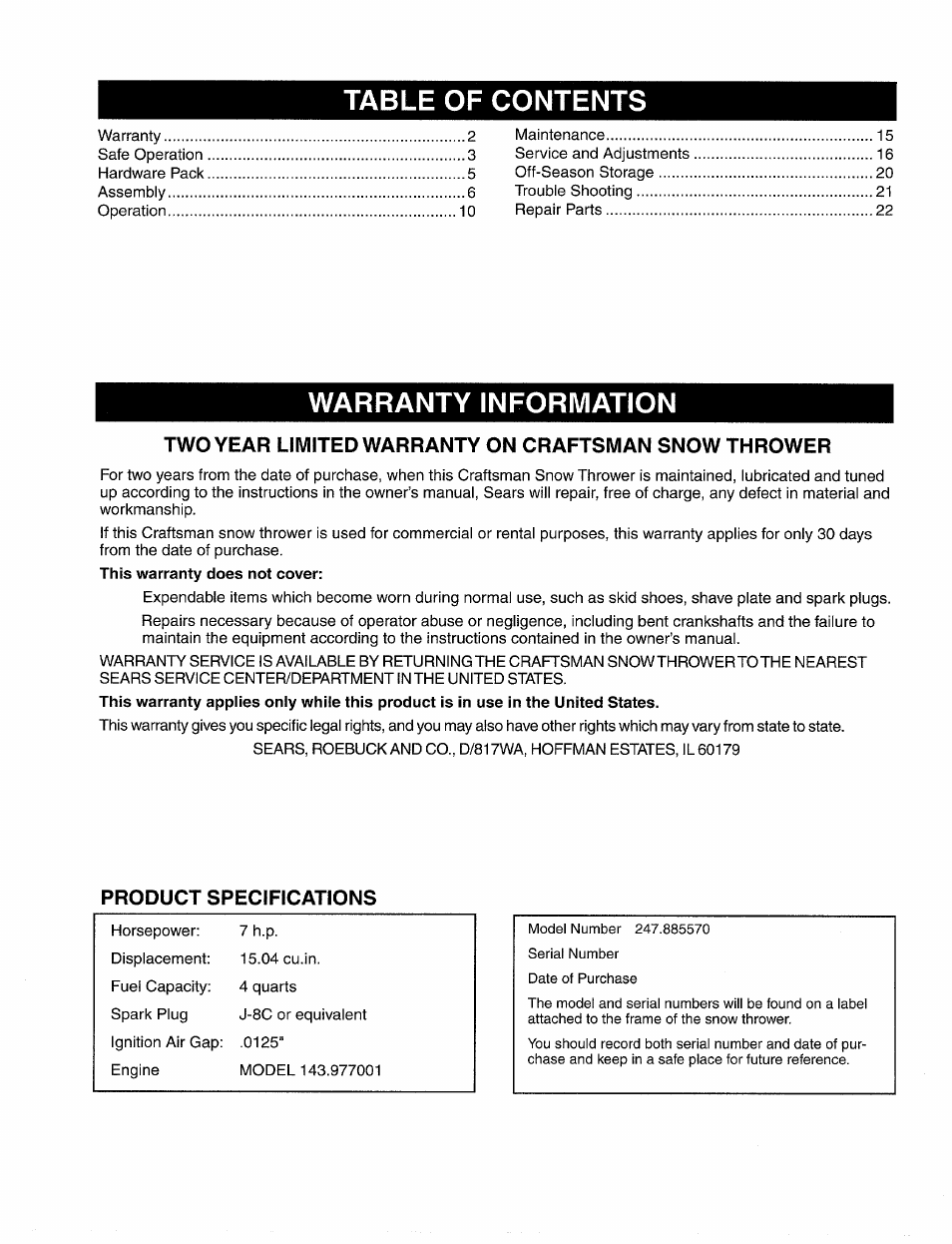 Sears 247.88557 User Manual | Page 2 / 58