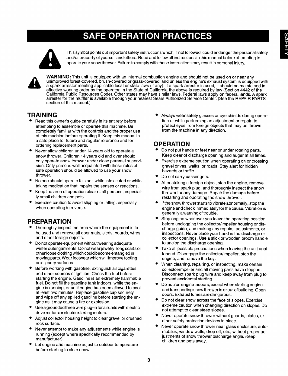 Training, Preparation, Operation | Safe operation practices | Sears 247.88557 User Manual | Page 3 / 58