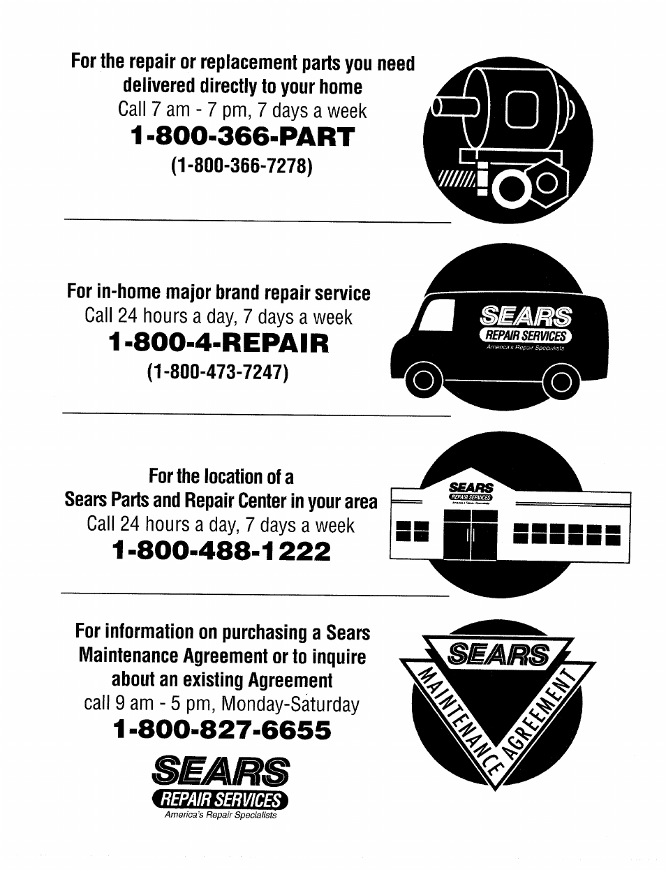 1 -800-366-part, 800-4-repair | Sears 247.88557 User Manual | Page 36 / 58