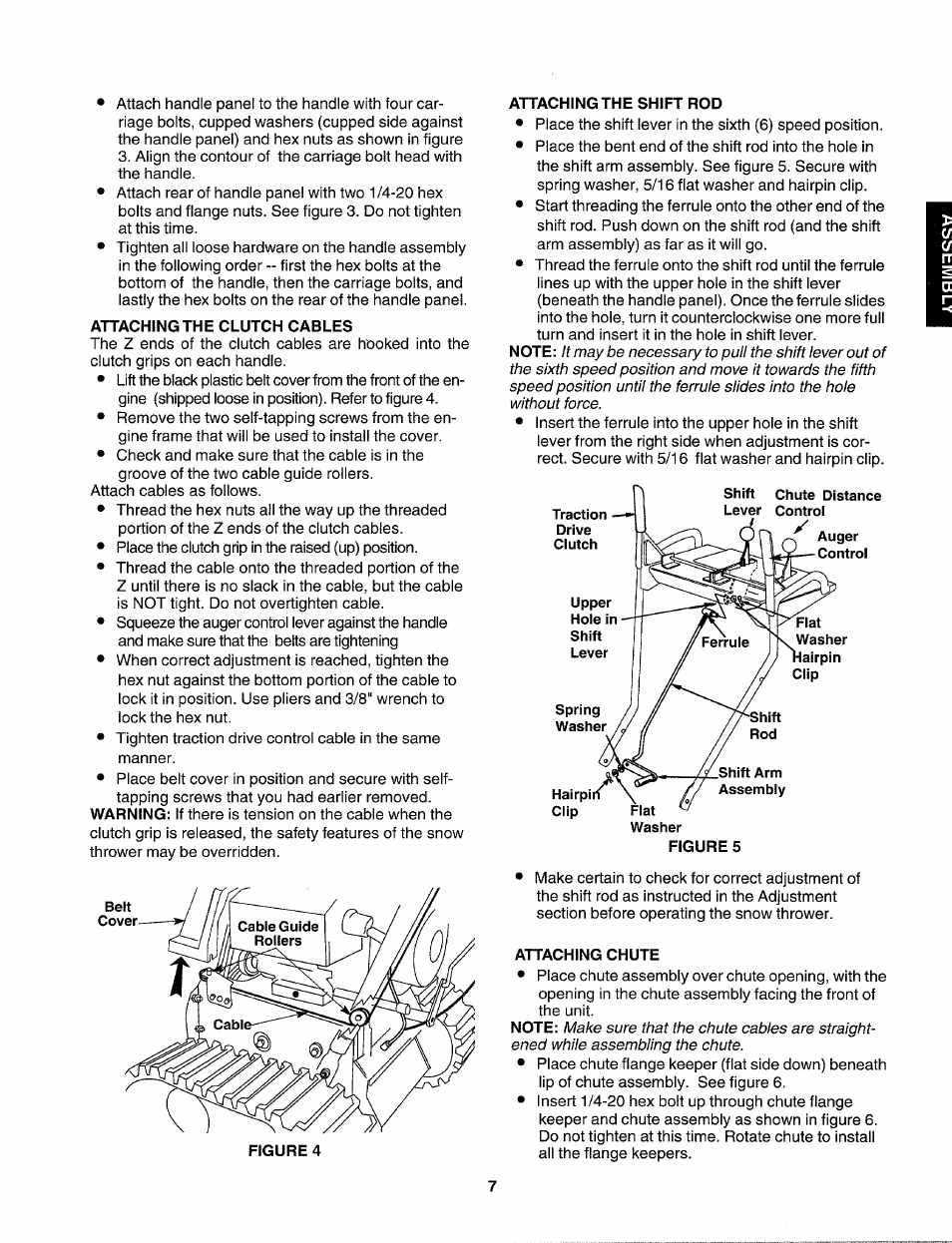 Attaching the clutch cables, Attaching the shift rod, Attaching chute | Sears 247.88557 User Manual | Page 5 / 58