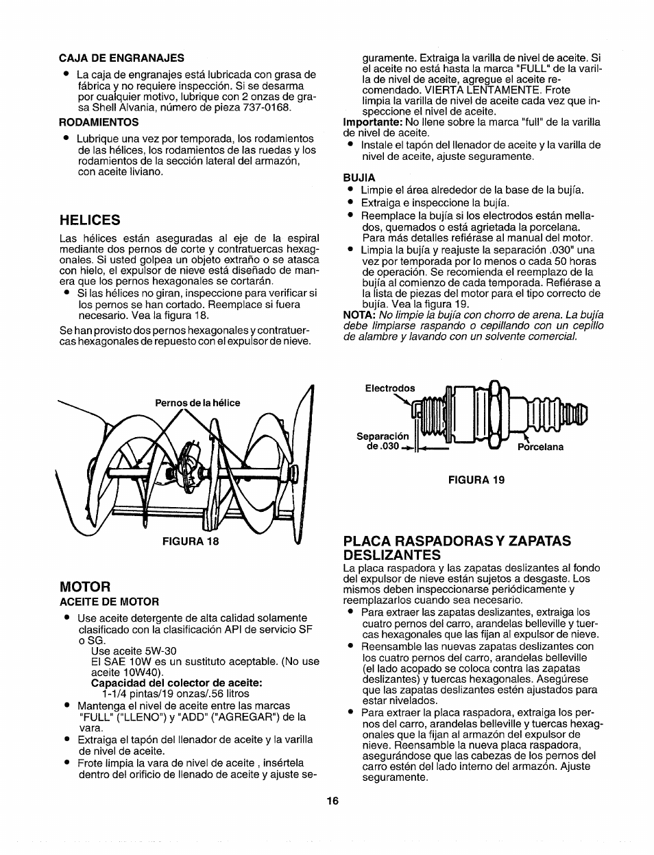 Caja de engranajes, Rodamientos, Helices | Bujia, Motor, Aceite de motor, Placa raspadoras y zapatas deslizantes | Sears 247.88557 User Manual | Page 52 / 58