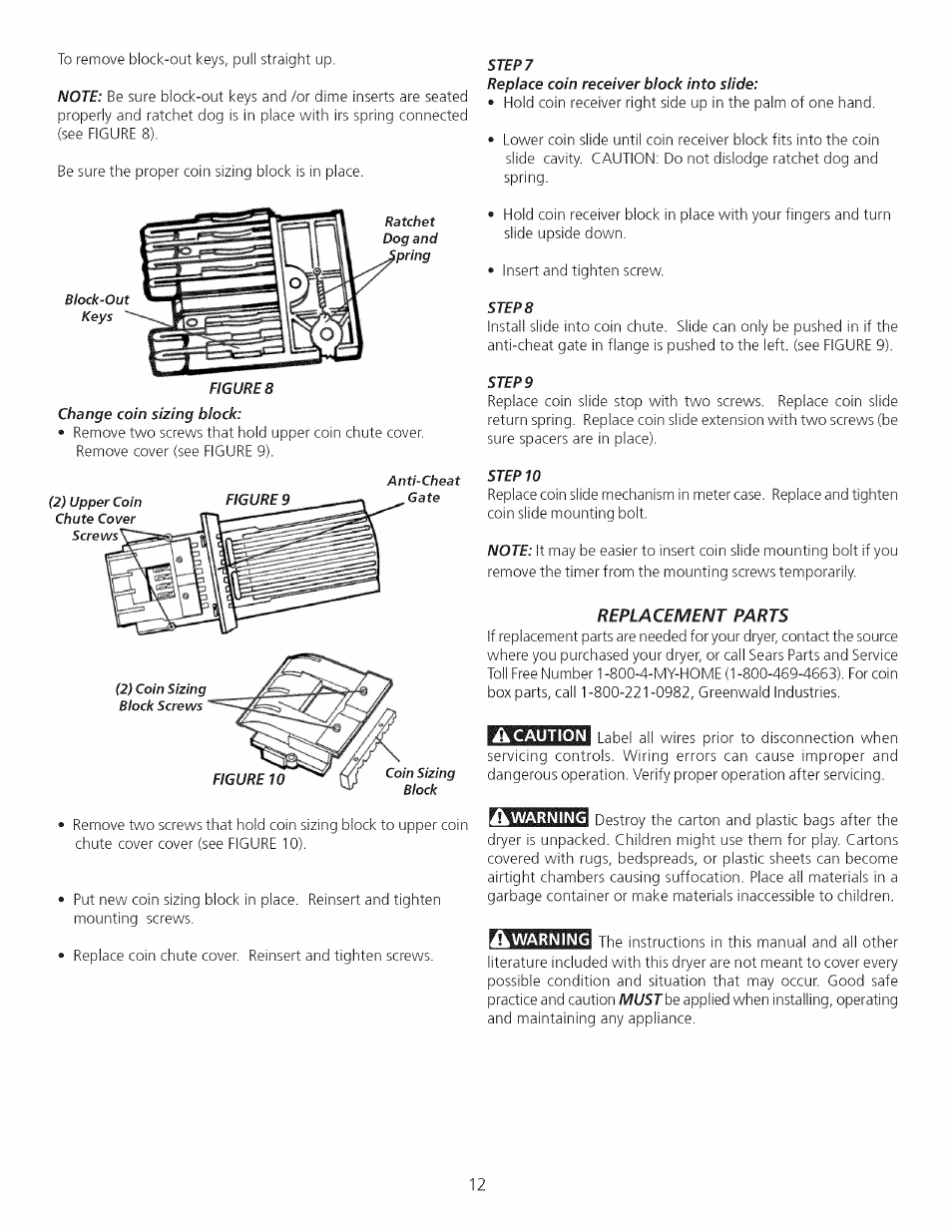 Figures, Block, Replace | Sears 64182 User Manual | Page 12 / 16