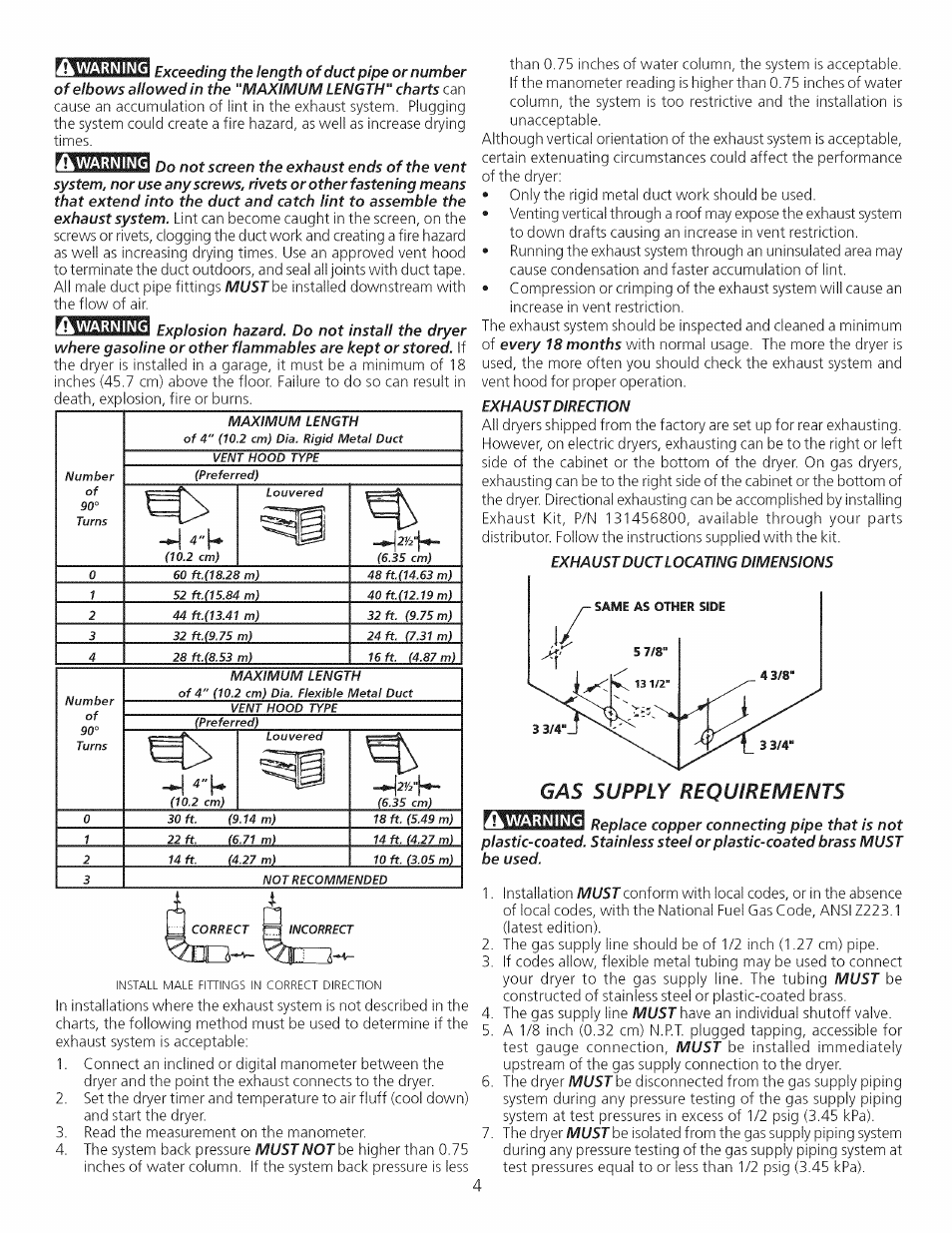 Ik warning, I 5^k, Gas supply requirements | Sears 64182 User Manual | Page 4 / 16