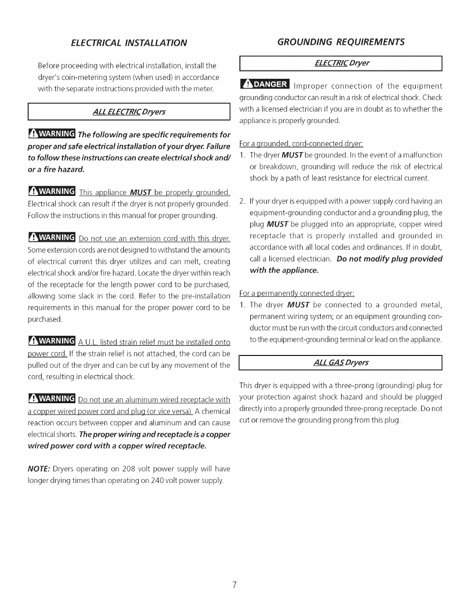 Ik warning, Warning, Electrical installation grounding requirements | Sears 64182 User Manual | Page 7 / 16
