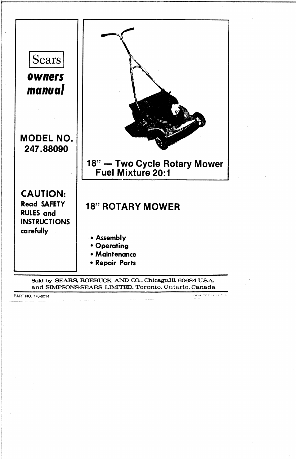 Sears 247.8809 User Manual | 18 pages