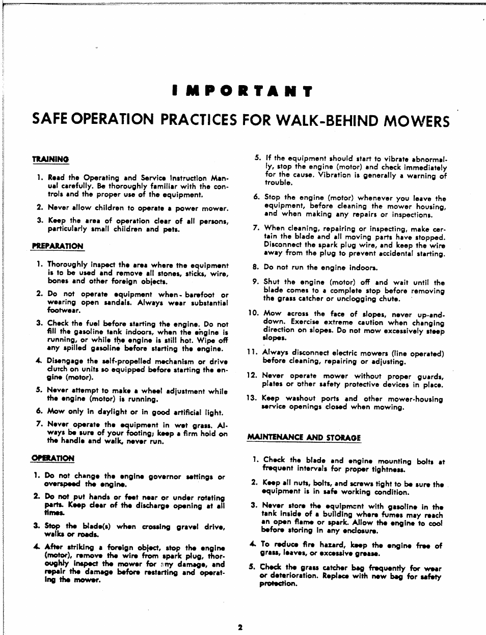 Safe operation practices for walk-behind mowers | Sears 247.8809 User Manual | Page 2 / 18