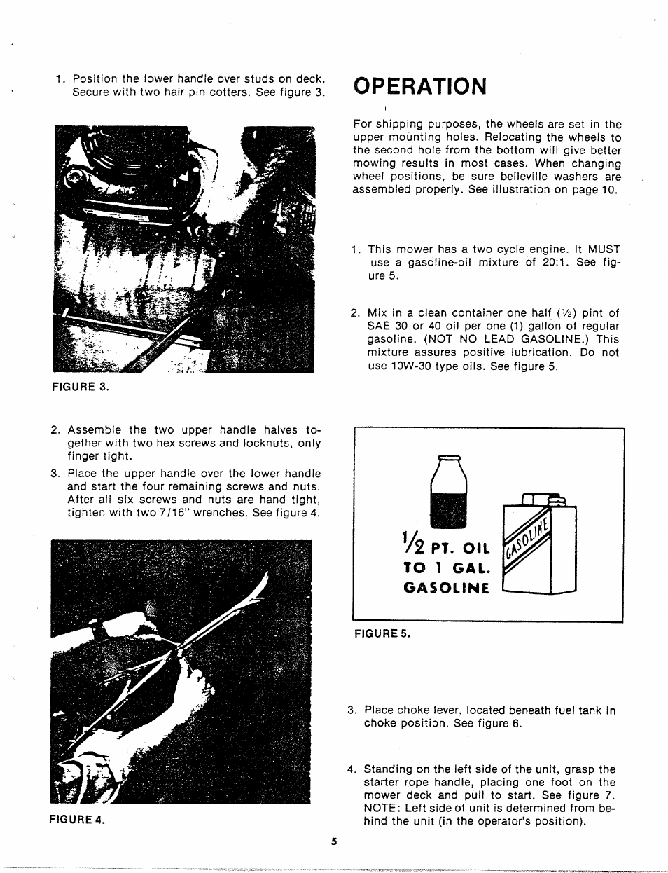 Operation, Pt. oil to 1 gal. gasoline | Sears 247.8809 User Manual | Page 5 / 18