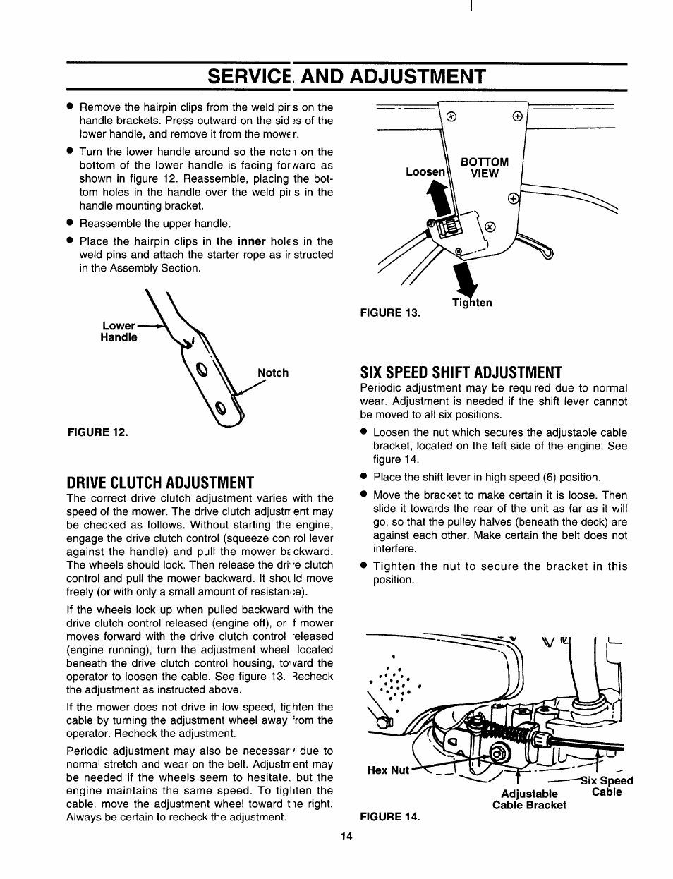 Figure 12, Drive clutch adjustment, Six speed shift adjustment | Sears 247.37638 User Manual | Page 12 / 42