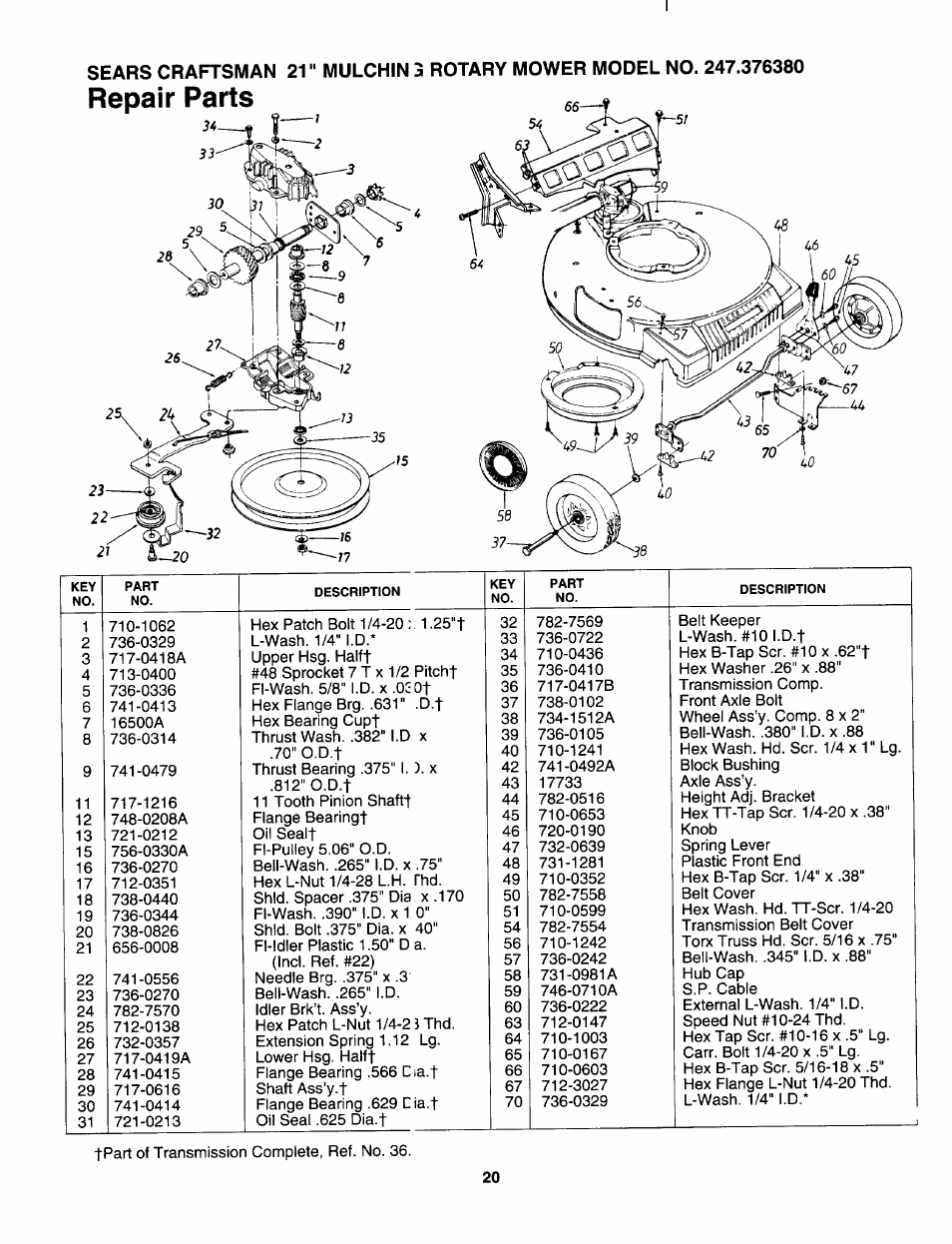 Repair parts | Sears 247.37638 User Manual | Page 18 / 42