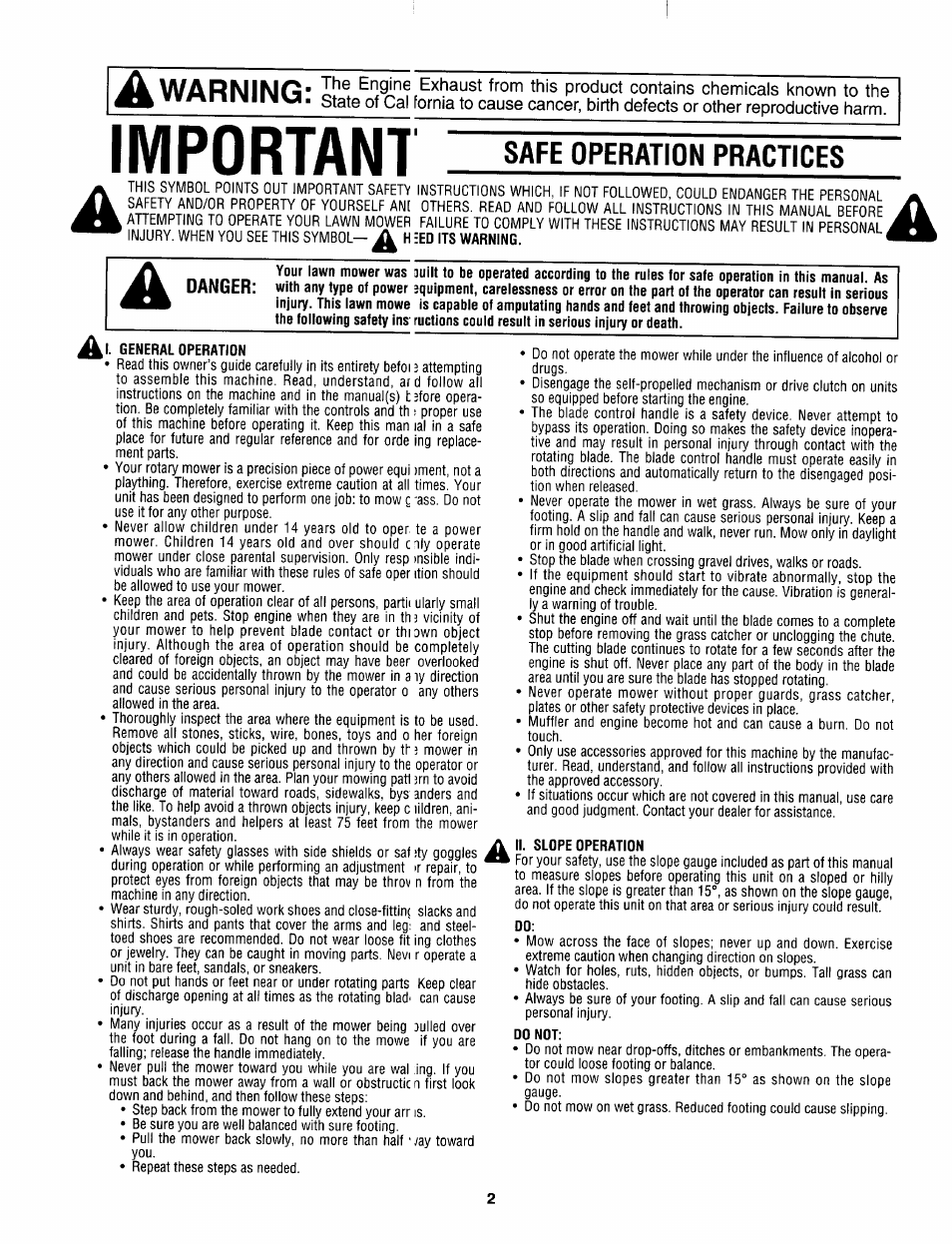 Important, Safe operation practices | Sears 247.37638 User Manual | Page 2 / 42