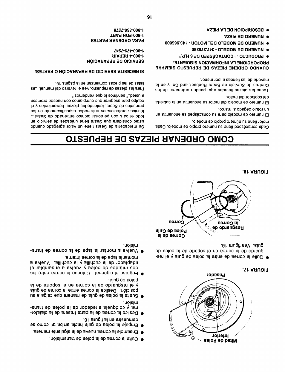 Rgura17, Figura 18, Como ordenar piezas de repuesto | Sears 247.37638 User Manual | Page 27 / 42