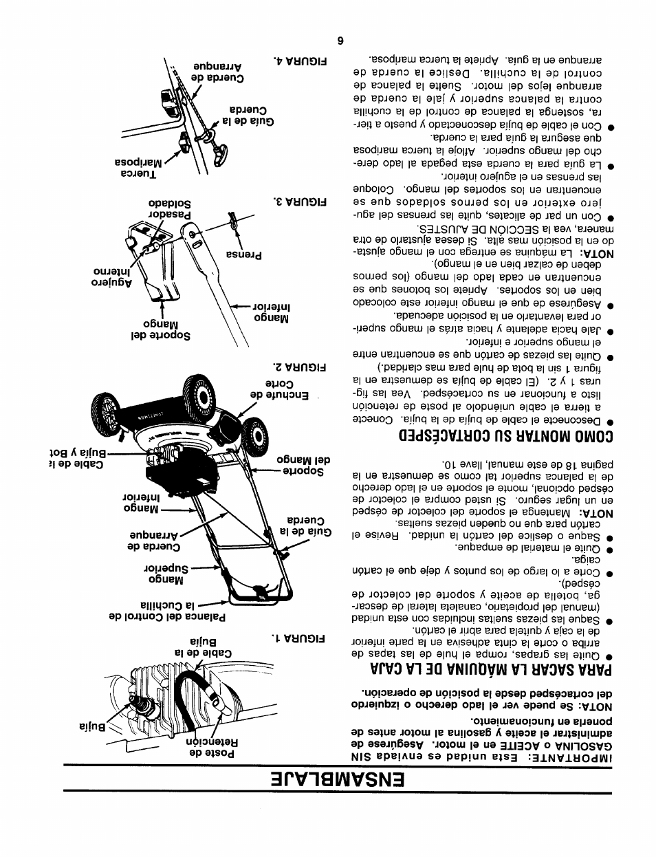 Ensamblaje, Para sacar la máquina de la caja, Como montar su cortacésped | Sears 247.37638 User Manual | Page 37 / 42