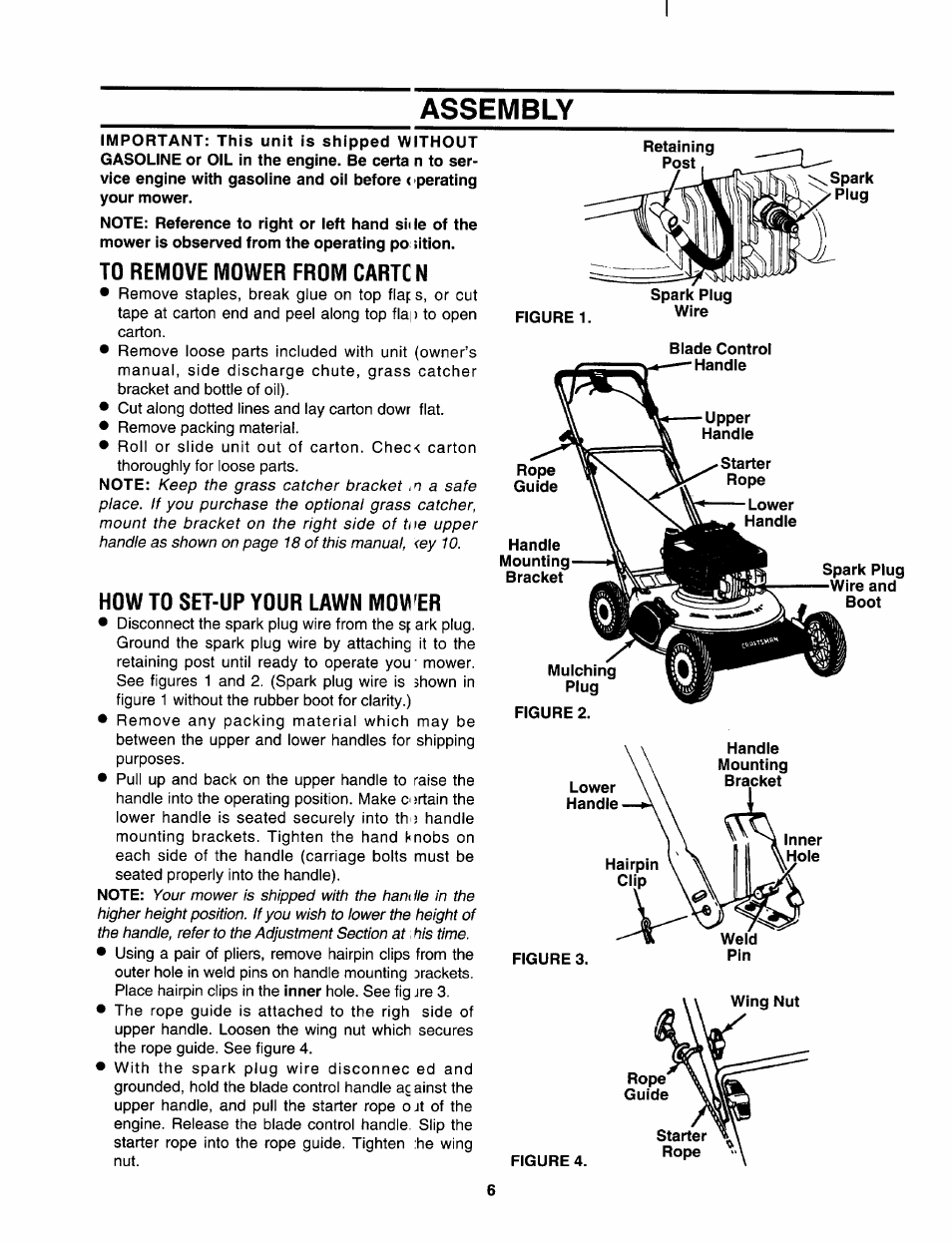 Assembly, To remove mower from cartcn, How to set-up your lawn mov^er | Assembly , 7 | Sears 247.37638 User Manual | Page 6 / 42