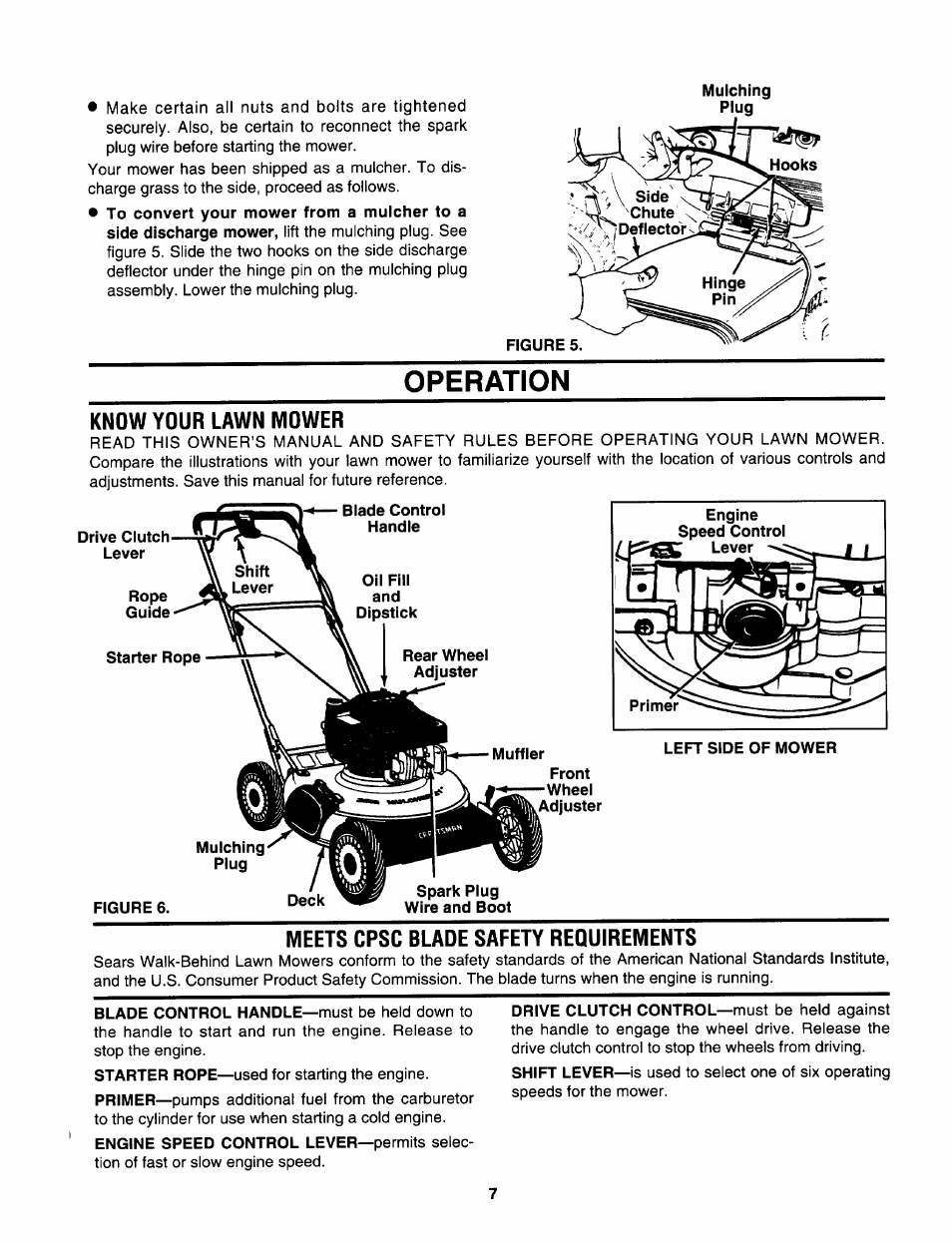 Operation, Know your lawn mower, Figure 6 | Meets cpsc blade safety requirements, Operation -10 | Sears 247.37638 User Manual | Page 7 / 42