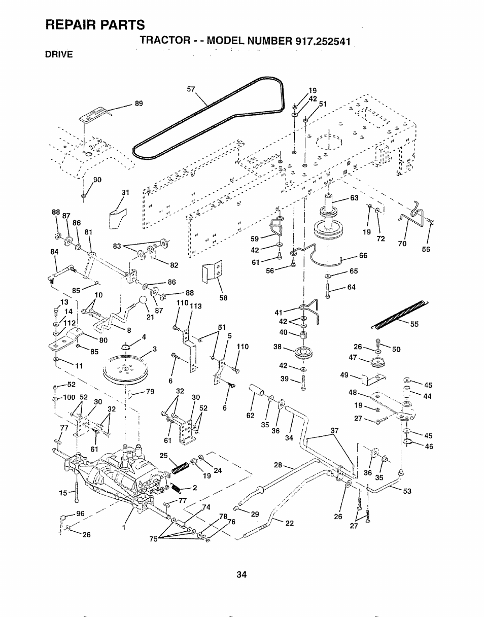 Repair parts | Sears 917.252541 User Manual | Page 34 / 56