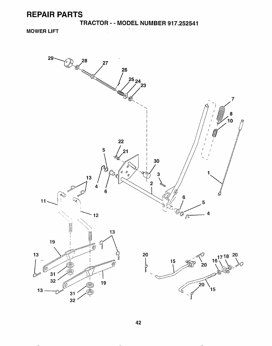 Repair parts | Sears 917.252541 User Manual | Page 42 / 56