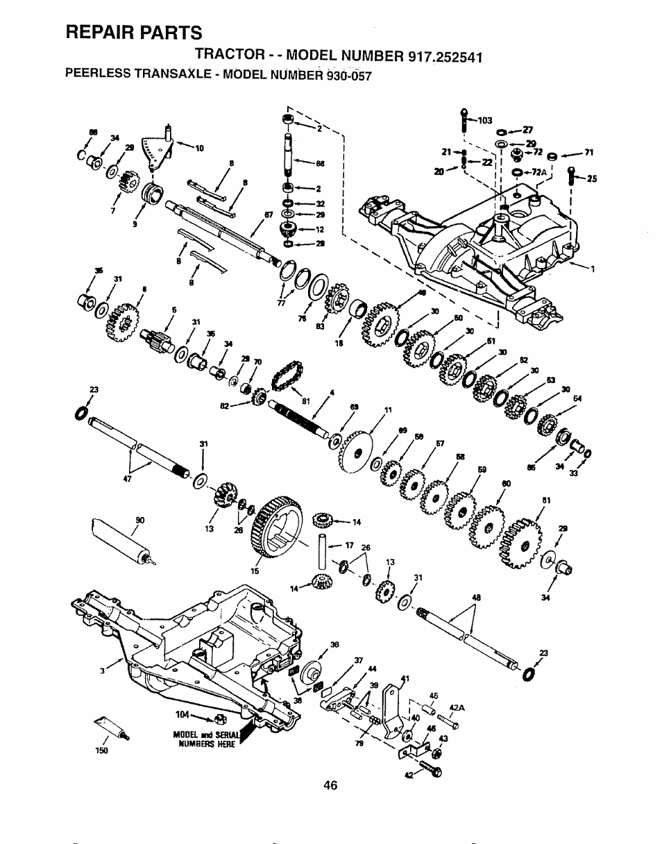 Repair parts | Sears 917.252541 User Manual | Page 46 / 56