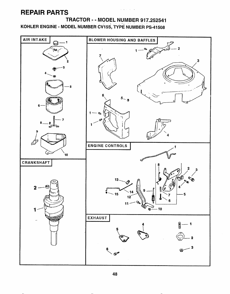 Repair parts | Sears 917.252541 User Manual | Page 48 / 56