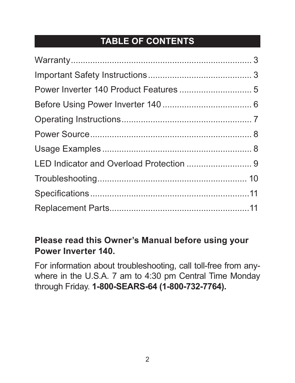 Sears 140 User Manual | Page 2 / 12