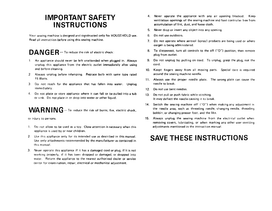 Important safety instructions, Danger, Warning | Save these instructions | Sears 385 User Manual | Page 3 / 70