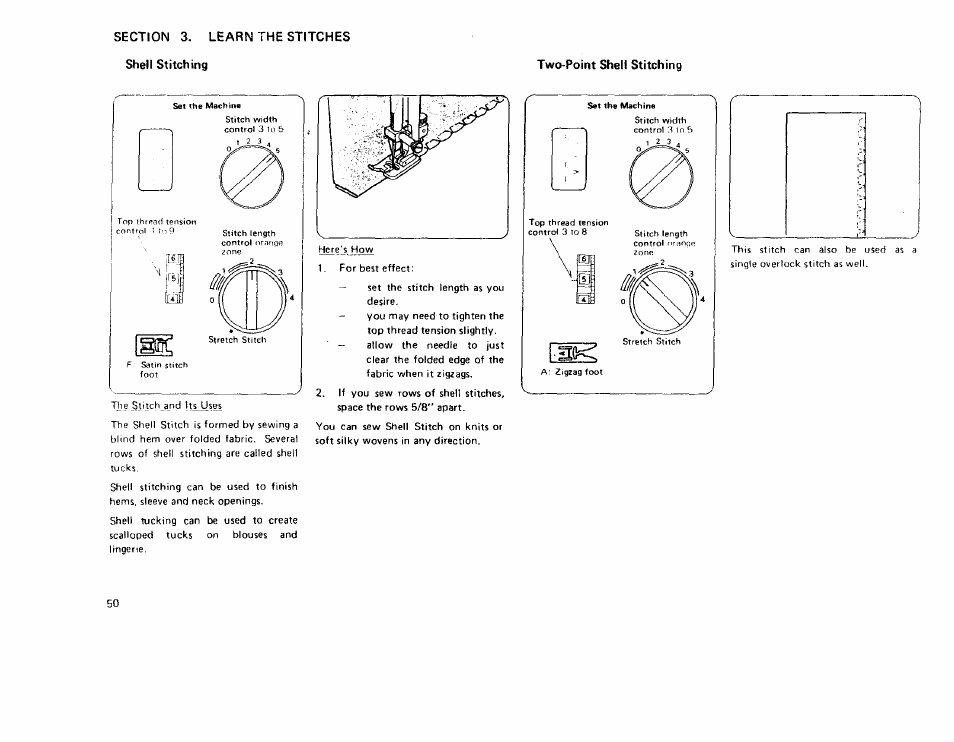 Two-point shelf stitching, Two-point shell stitching | Sears 385 User Manual | Page 53 / 70