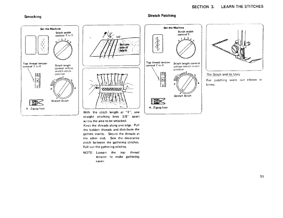 Smocking, Stretch patching, Smocking stretch patching | Sears 385 User Manual | Page 54 / 70