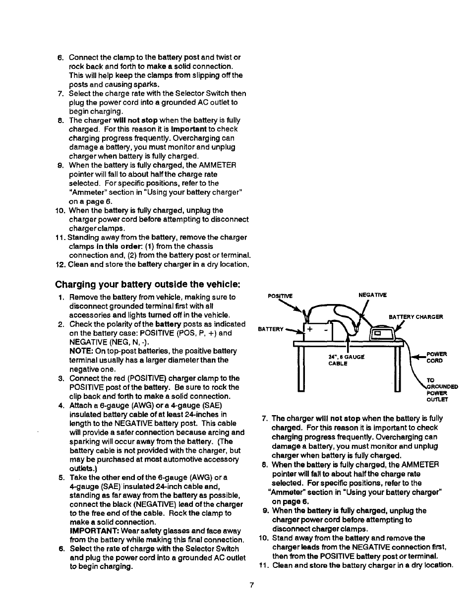Charging your battery outside the vehicle | Sears 200.71211 User Manual | Page 8 / 12